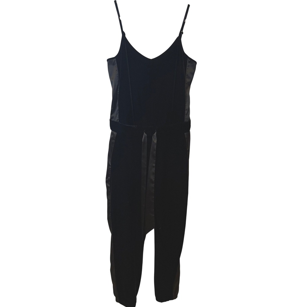 n:Philanthropy Black‎ Velvet Satin Trim Jumpsuit Adjustable Straps Small